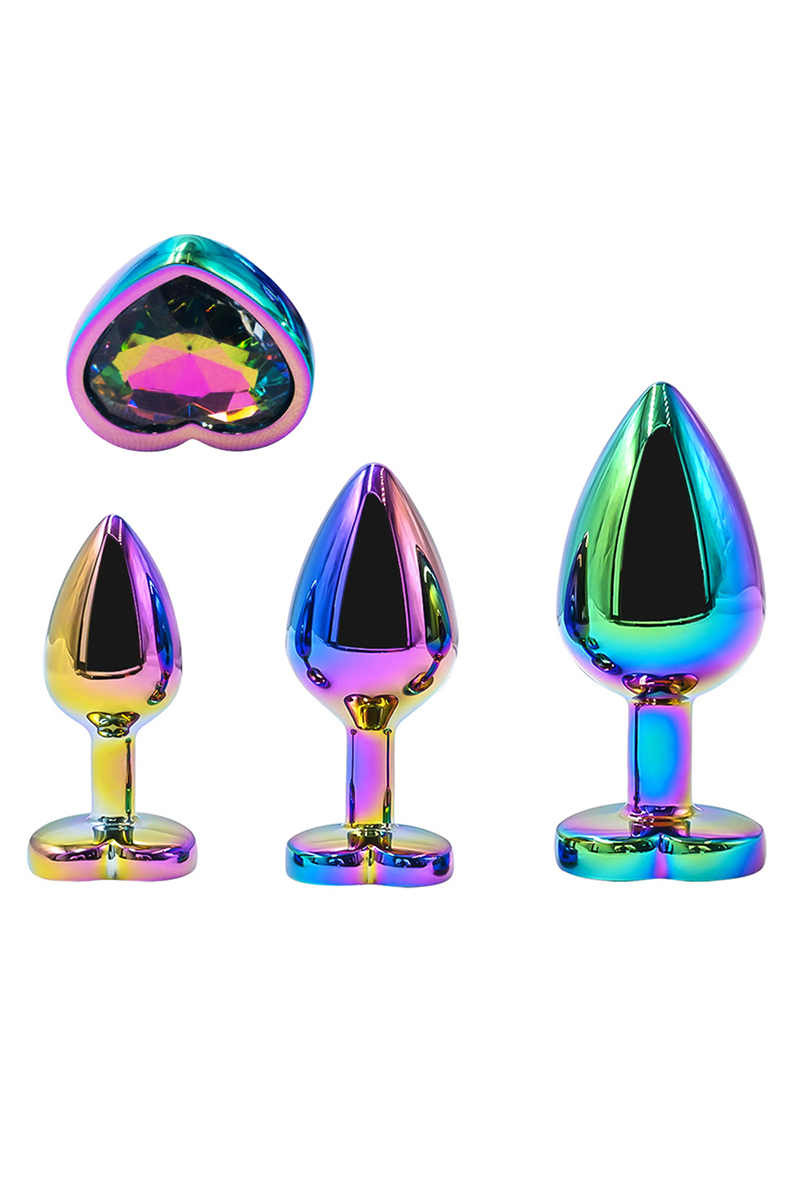 3 plugs coeur Crystal Heart métal arc-en-ciel – DIK