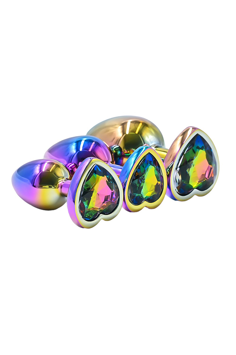 3 plugs coeur Crystal Heart métal arc-en-ciel - DIK – Image 2