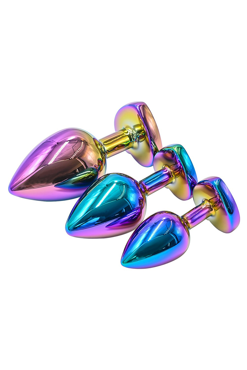 3 plugs coeur Crystal Heart métal arc-en-ciel - DIK – Image 3