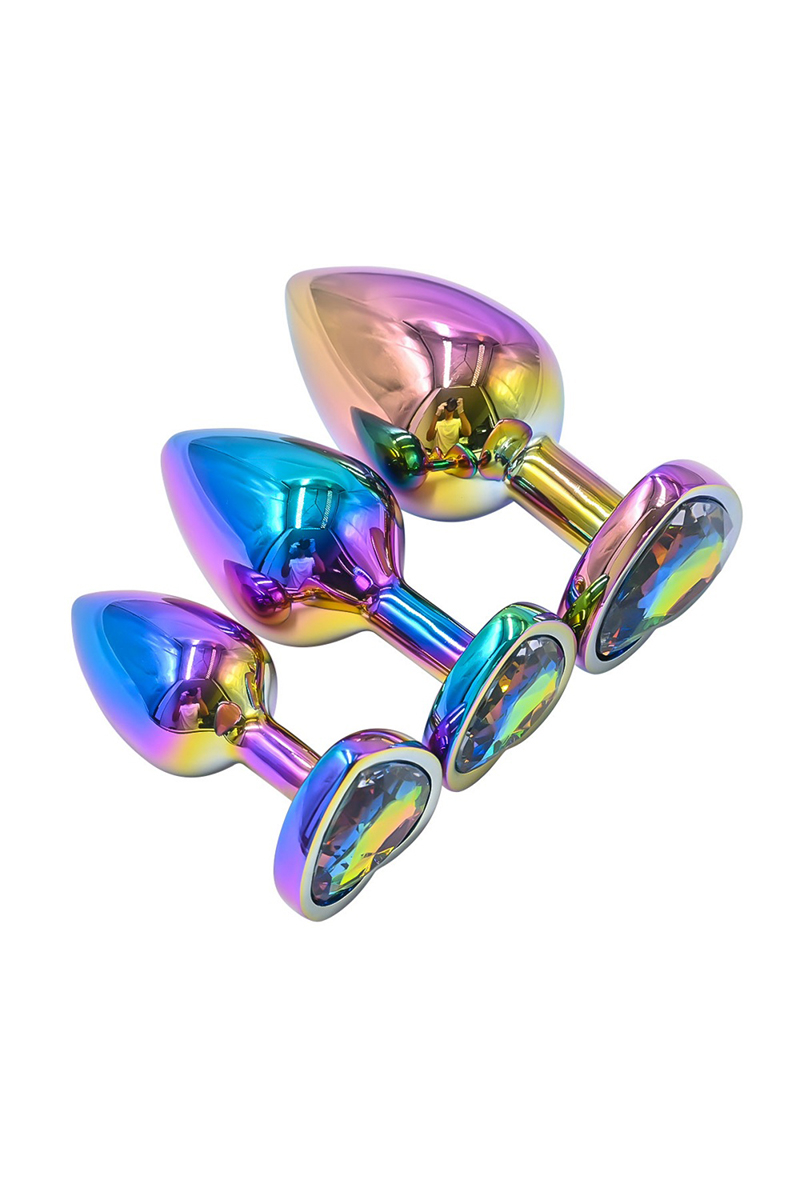 3 plugs coeur Crystal Heart métal arc-en-ciel - DIK – Image 4